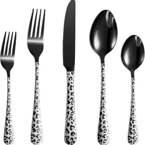 5-Piece Leopard Print Stainless Steel Flatware Set, Includes Spoon, Fork, Knife, Dishwasher Safe, Polished Cutlery for Elegant Dining, Modern Tableware Sets, Tableware Set