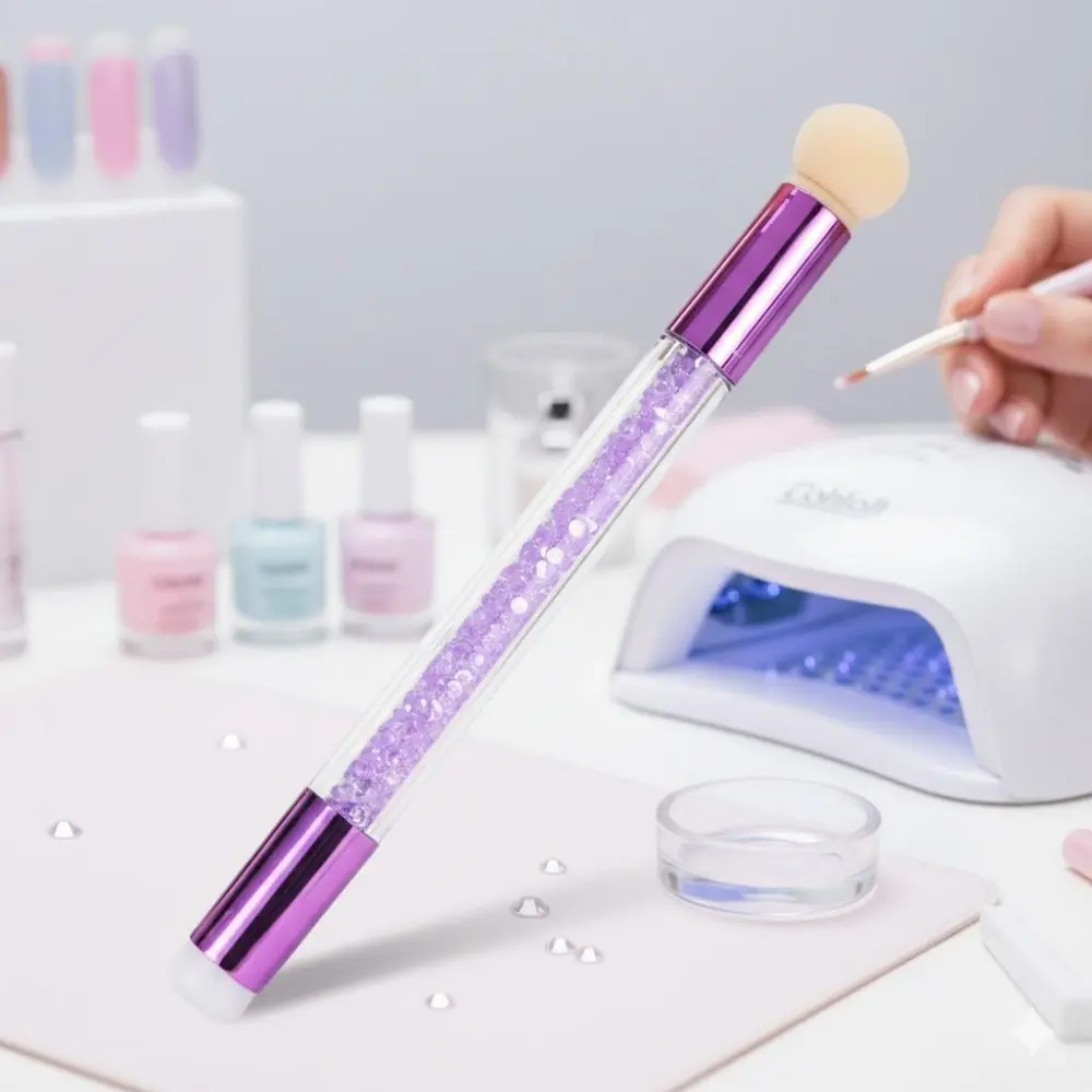 Professional Nail Gel Brush for Quick Drying, Precision Glitter Design. Easy-Clean, Non-Drip Grip, Ideal for Gradient & French Nail Art, Stamping, Nail Glue. Portable, Individual Pack, Rhinestone Handle.