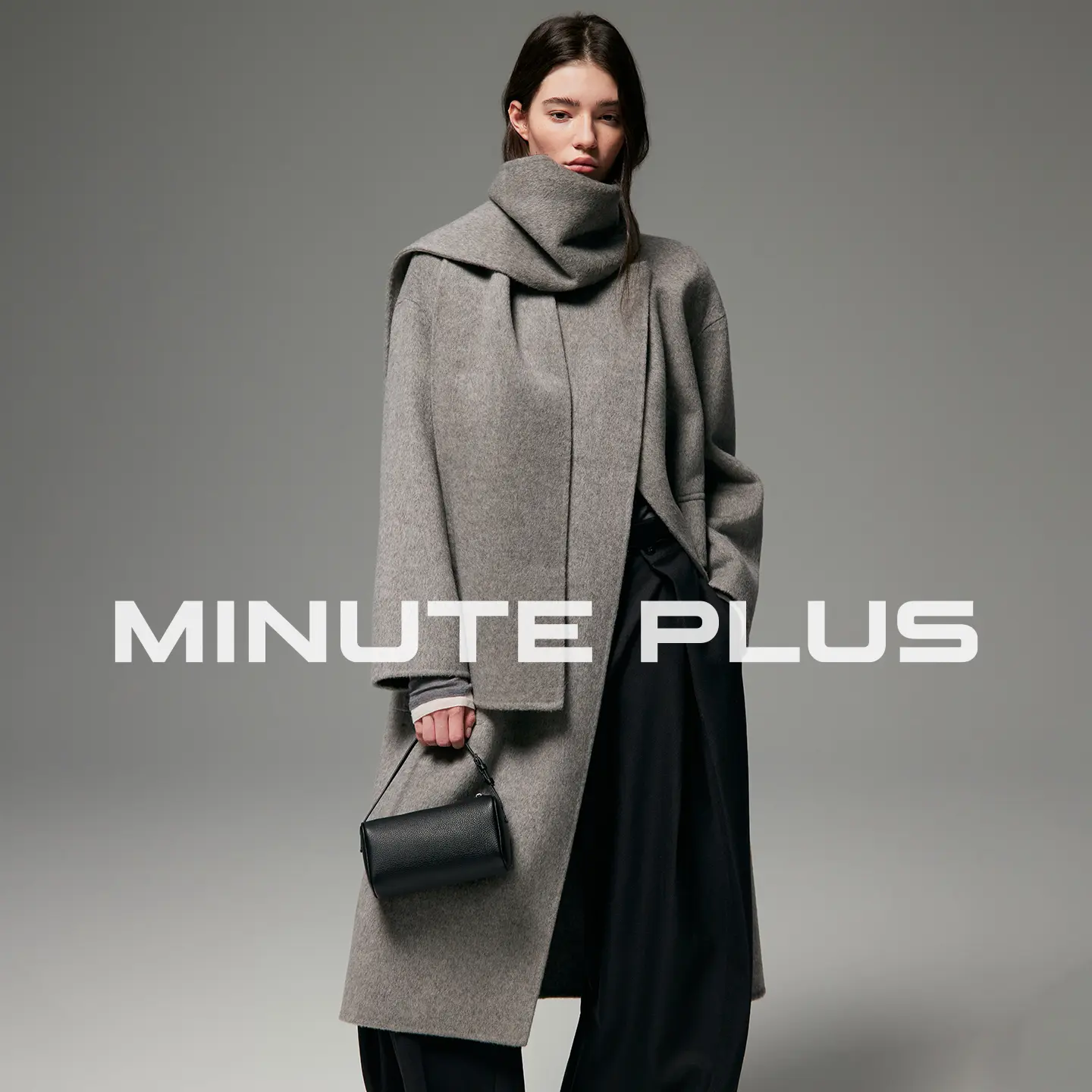 100% Pure Merino Wool Loose Collar Coat with Removable Wool Scarf, Relaxed Mid Length No-Button Casual Wool Dress Coat Womenswear Jackets Tops Casual Wear Basic Black