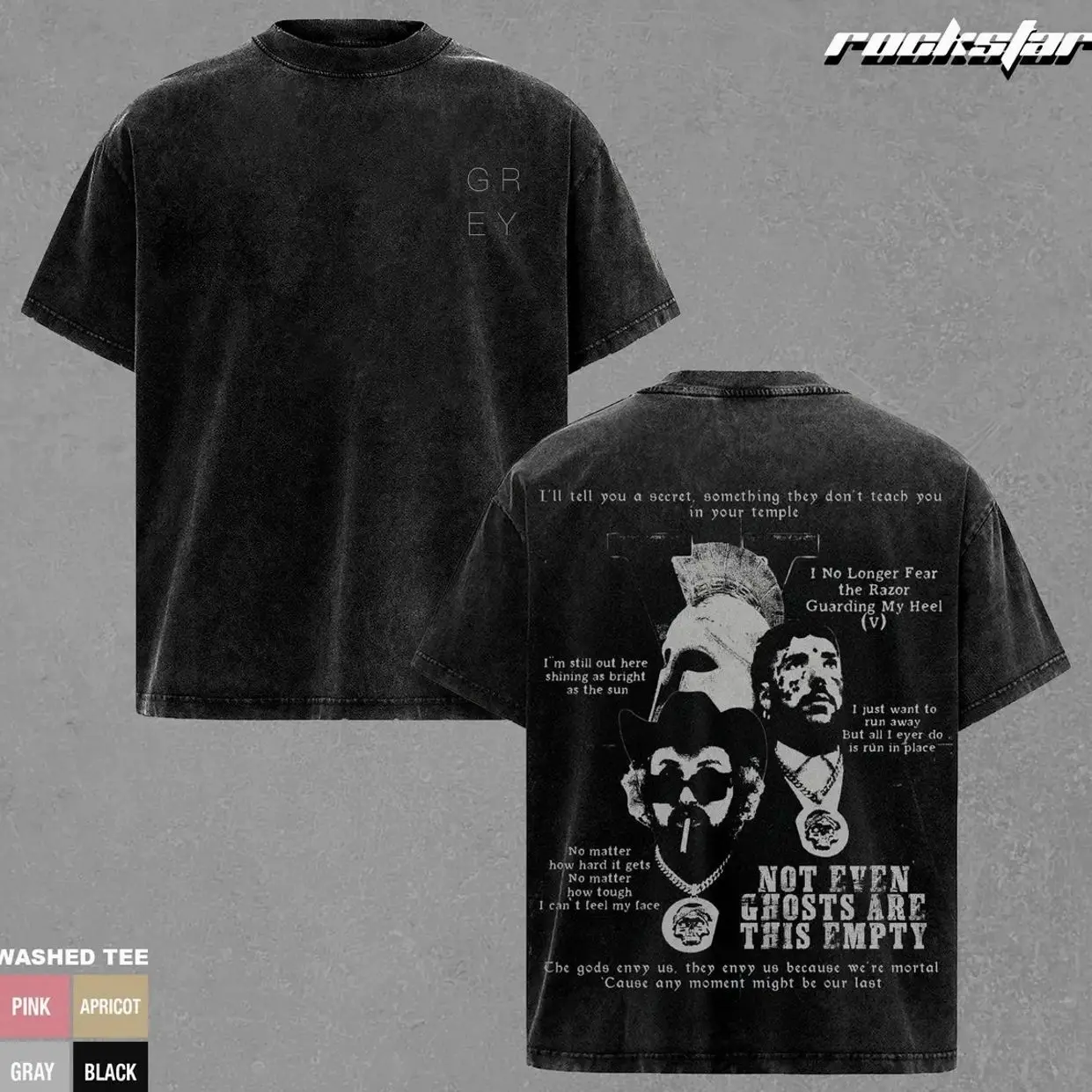 $uicideboy$ Gray Day Not Even Ghosts Are This Empty Gothic Lyric Quote Graphic Washed Tee Vintage Acid Oversized Dark Rap Y2K Mask Spartan Helmet Streetwear Music Fan Gift Men Women Unisex U1O