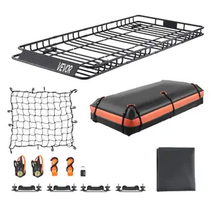 VEVOR Roof Rack Basket, 84x 39x 4.1 in, Universal Rooftop Cargo Carrier with 7.9x 3.9x 10.2 in Cargo Bag, Net, Ratchet Straps, 250 lbs Max Load Capacity Car Top Luggage Holder, for SUV Truck Car