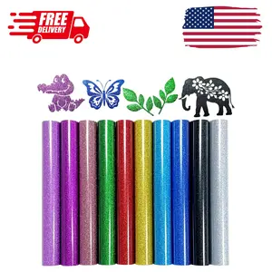 10 Pack Glitter HTV 12'' x 10'' Heat Transfer Vinyl Bundle,Iron on Vinyl for T-Shirts