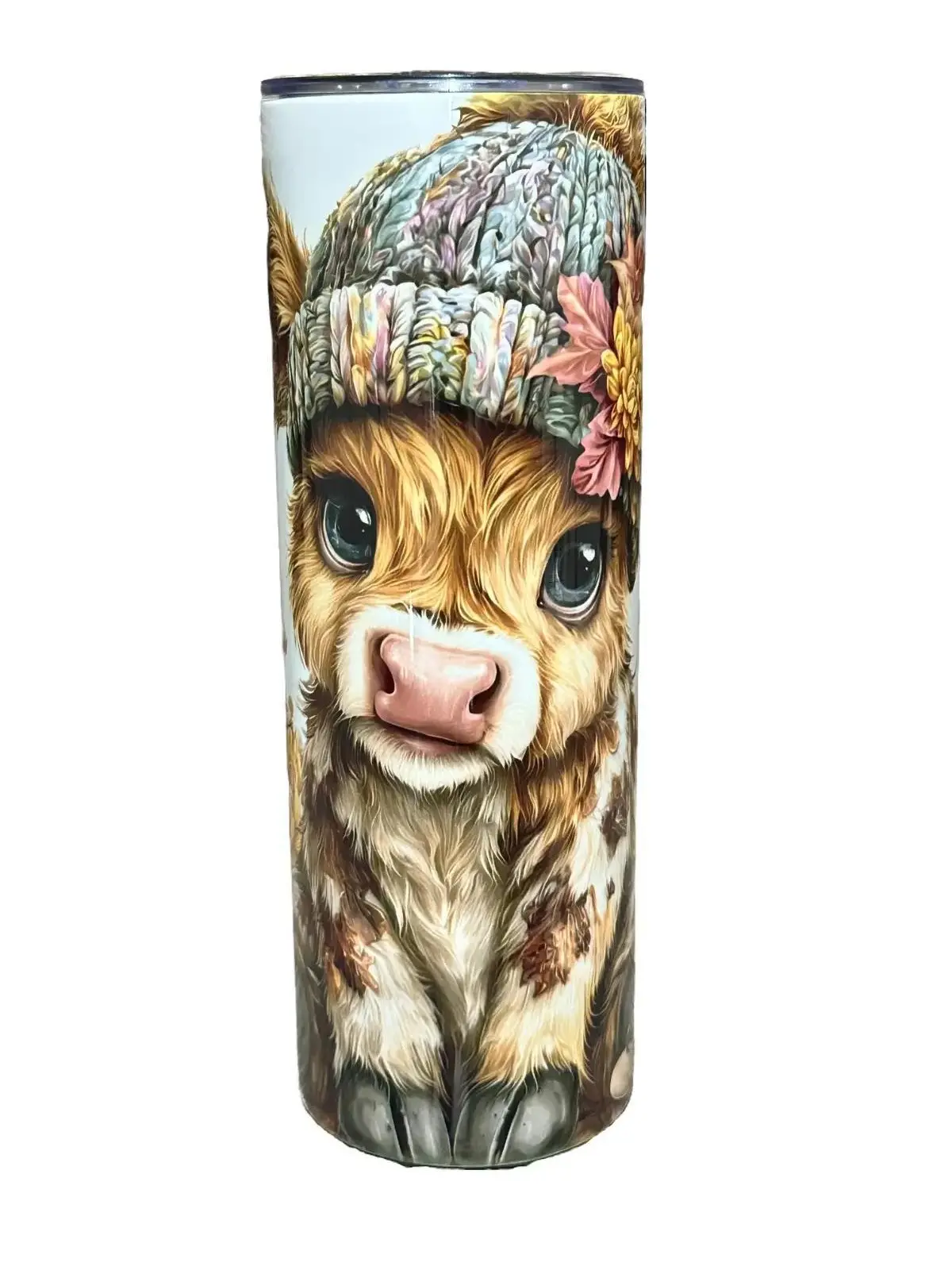 Beanie Highland Cow - 20oz oz 20 oz. 20oz. - Skinny Straight Sublimation Tumbler - Amy's Tumbler Junkies - Your Favorite Tumbler Shop!