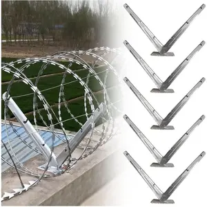Razor Wire V Bracket, Galvanized Barbed Wire Wall Fencing Net Holder, Roll Concertina Garden Fence Mount Stand, Barb Wire Extension Bracket Roll Cage