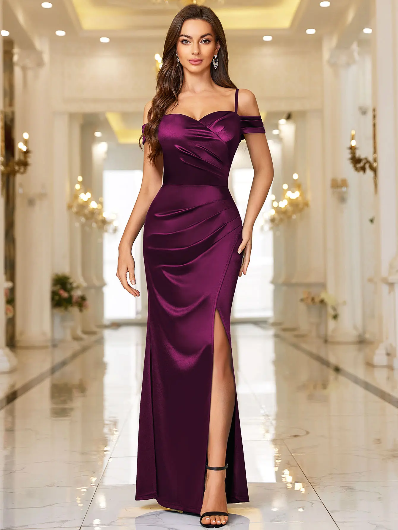 Miusol 53300 Women's Off Shoulder Satin Maxi Dress with High Split & Ruched Design for Formal Evening Parties Weddings Sleeveless Spaghetti Strap Minimalist Style Homecoming dress - TikTok Shop Miusol 53300 Women's Off Shoulder Satin Maxi Dress with High Split & Ruched Design for Formal Evening Parties Weddings Sleeveless Spaghetti Strap Minimalist Style Homecoming dress - TikTok Shop