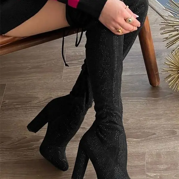 WOMENS RHINESTONES OVER THE KNEE BOOTS Shoe Girl