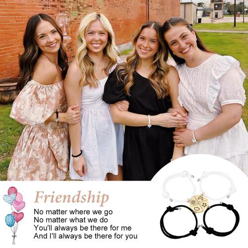 4Pcs Magnetic Star, Moon, Sun & Cloud Magnetic Bracelets Set - Puzzle Design BFF Jewelry for Best Friends & Sister with Rhinestone Detail,Perfect for Bithday Anniversary