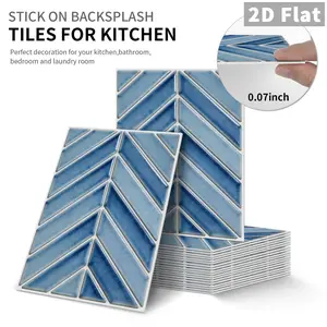10Pcs/Box GST Gradient Blue Herringbone Diamond PE Crystal Foam Decorative Tile Stickers Stick on Backsplash Waterproof Oil-Proof Anti-Collision Home Decor Kitchen Bathroom Decoration for Kitchen Bathroom Ceiling Tiles Old Wooden Boards