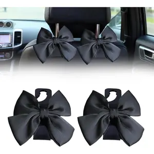 2 count  Seat Headrest Hooks, Cute Bow Purse Hook Hanger for  Headrest, Universal Purse Holder for Umbrella, Storage Bag, Coat (Black)