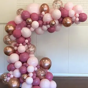 135 Pcs Pink Balloons Garland Double Stuffed Balloons, Dusty Rose Gold Confetti Latex Balloons Arch Kit for Baby Shower Decorations for Girl Birthday Party, Bridal Shower, Wedding.