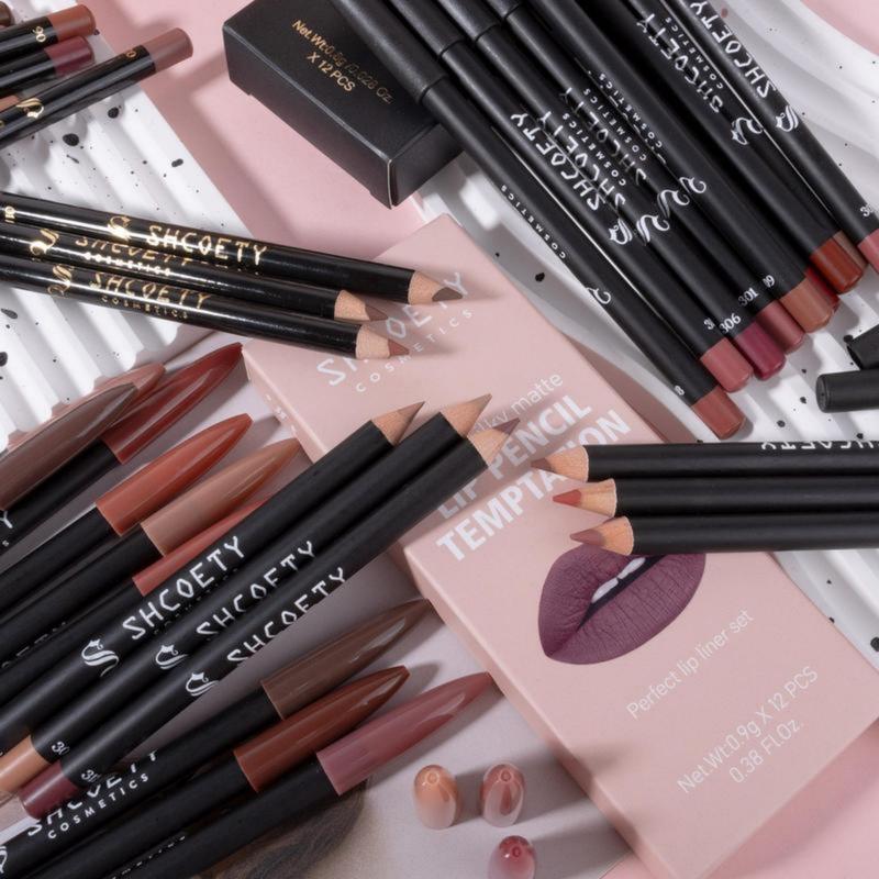 12pc Matte Lip Liner Kit: Waterproof, Longwear & Easy to Use | Define Lips Perfectly | Ideal Gift for Her | Bold/Nude Shades for Daily/Party Glossy Cosmetic