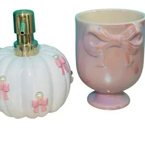 Elegant Bow Bundle - Darling Bows Set with Bow Pump & Makeup Brush Holder for Lotion Soap Dispensing & Vanity Organization