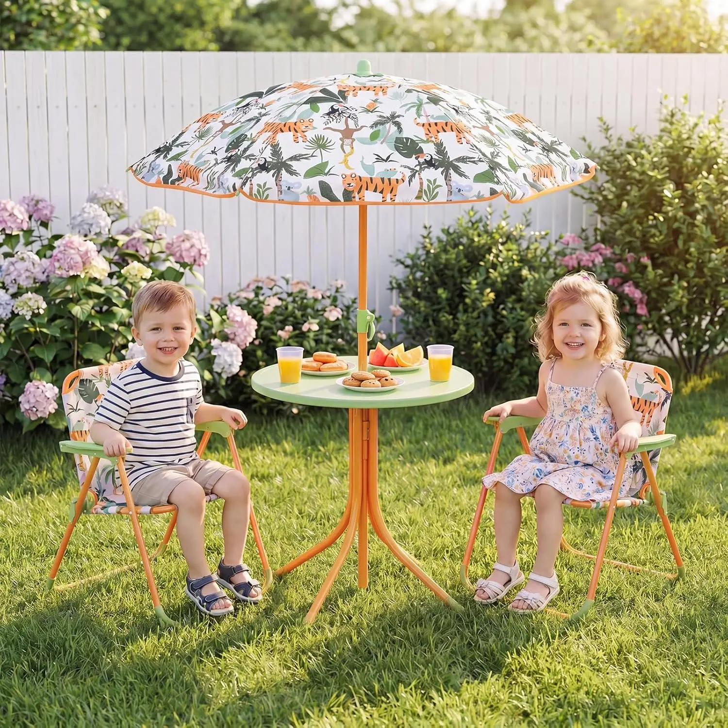 kids patio set with umbrella Outdoor Table Benches & 66H x 48 dia Slickblue Kids 4-Piece Picnic Table