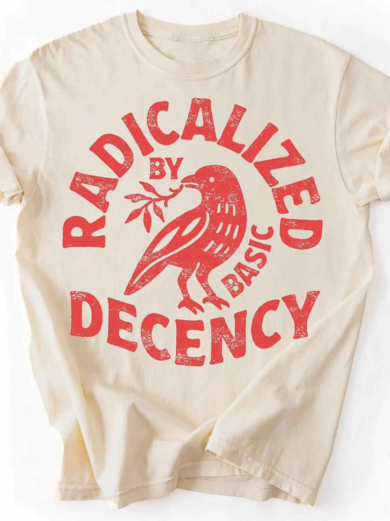 Unisex "Radical for Basic Goodwill" Retro Raven Graphic Print T-Shirt, Crewneck, Streetwear, Top, Fashion, distressed style, fitted, vintage, soft cotton, suitable for teenagers, young adults, casual parties, and progressive activities.
