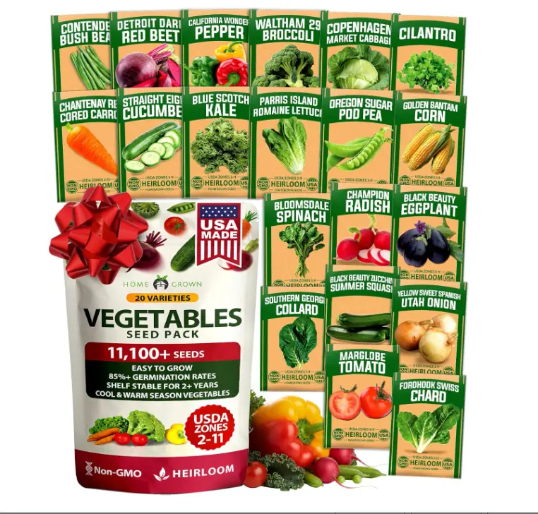20 Heirloom Vegetable Seeds - 10,000+ Survival Seeds and Emergency Prepper Gear - Non GMO Vegetable Seeds for Planting Home Garden Variety Pack