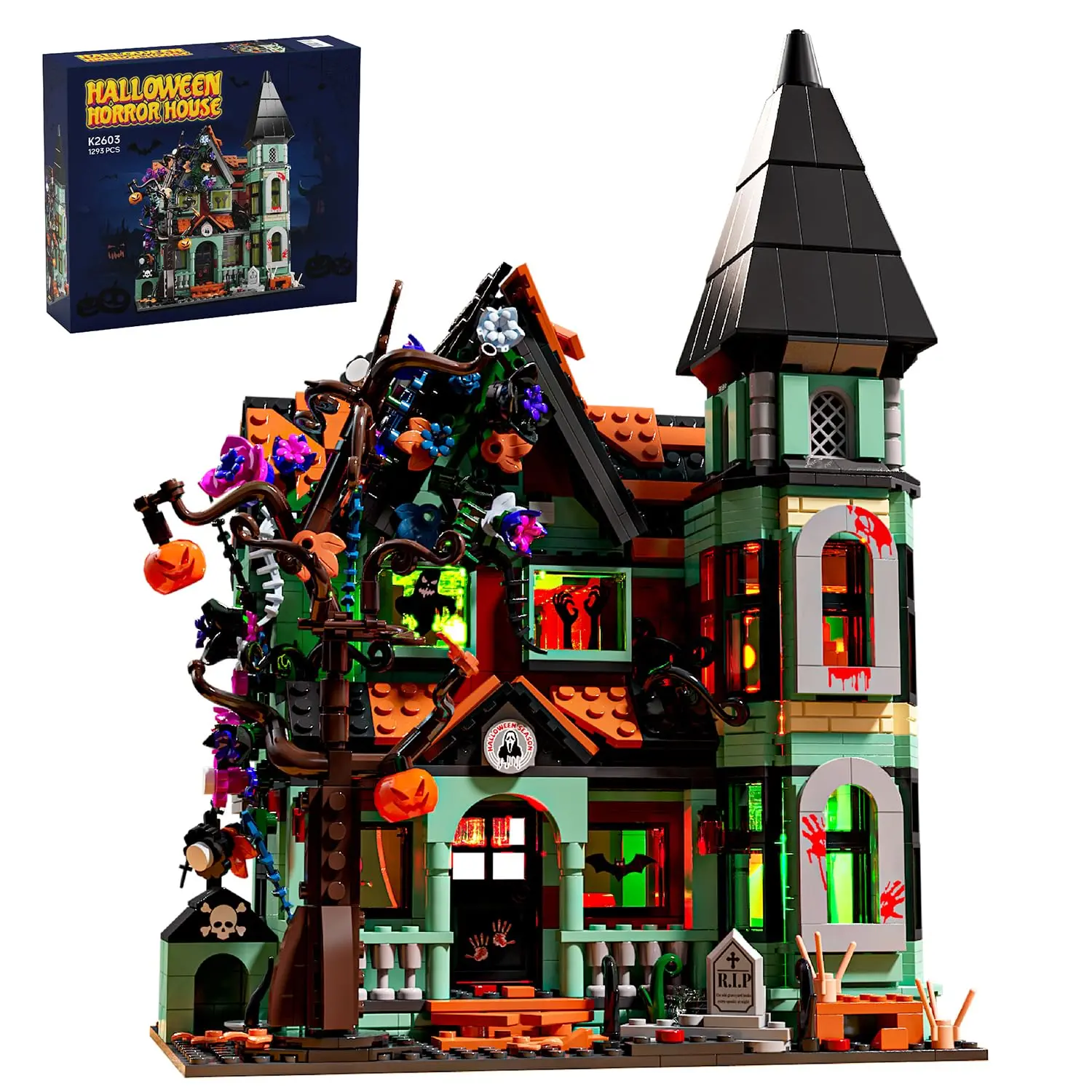 1293 Pcs Adult Haunted House Mini Building Block Sets, Horror Rural Town Building Toys, Perfect Gifts For Halloween Haunted House Displays And Seasonal Decorations