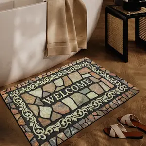 New Carpet Floor Mat Polyester Cobblestone Welcome Pattern Non-slip Waterproof Suitable for Entrance, Outdoor Camping Hotel