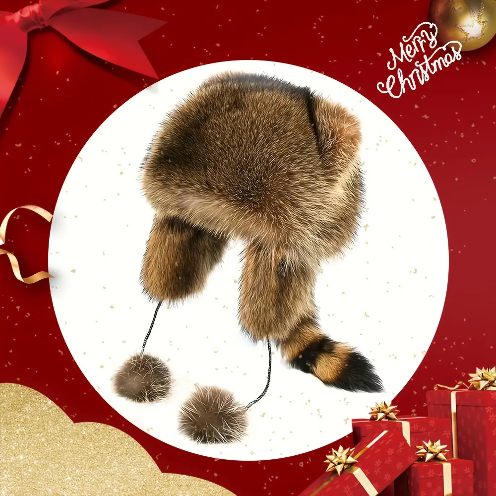 Thick faux fur aviator cap - stylish brown earmuff cap, comfortable winter balaclava with zip closure, 60-64cm head circumference, suitable for skiing and outdoor adventures, winter headwear | fun design | lightweight hat