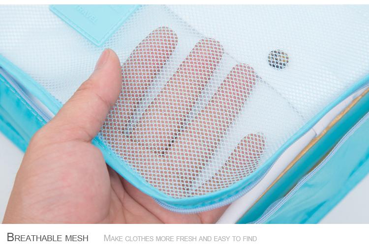 6pcs/set Men and Women Luggage Travel Bags Packing Cubes Organizer Fashion Double Zipper Waterproof Polyester Bag