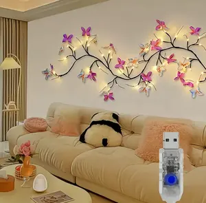 USB Purple Butterfly Vine String Lights 8 Modes with Floral Design Durable Plastic for Weddings Parties Home Decor Romantic Mood Lighting Ideal for Christmas Valentine's Day