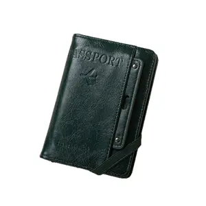 Oil Wax PU Leather Passport Holder – Green Travel Wallet with Card Slots & Document Protector, Multifunctional Passport Cover for Travelers, Unisex