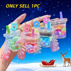 Dopamine Creative Sugar Bean Milk Tea Cup Keychain Kawaii, Cute Liquid Sand Charm, Bag Accessory, Car Key Pendant Decoration, Birthday Gift