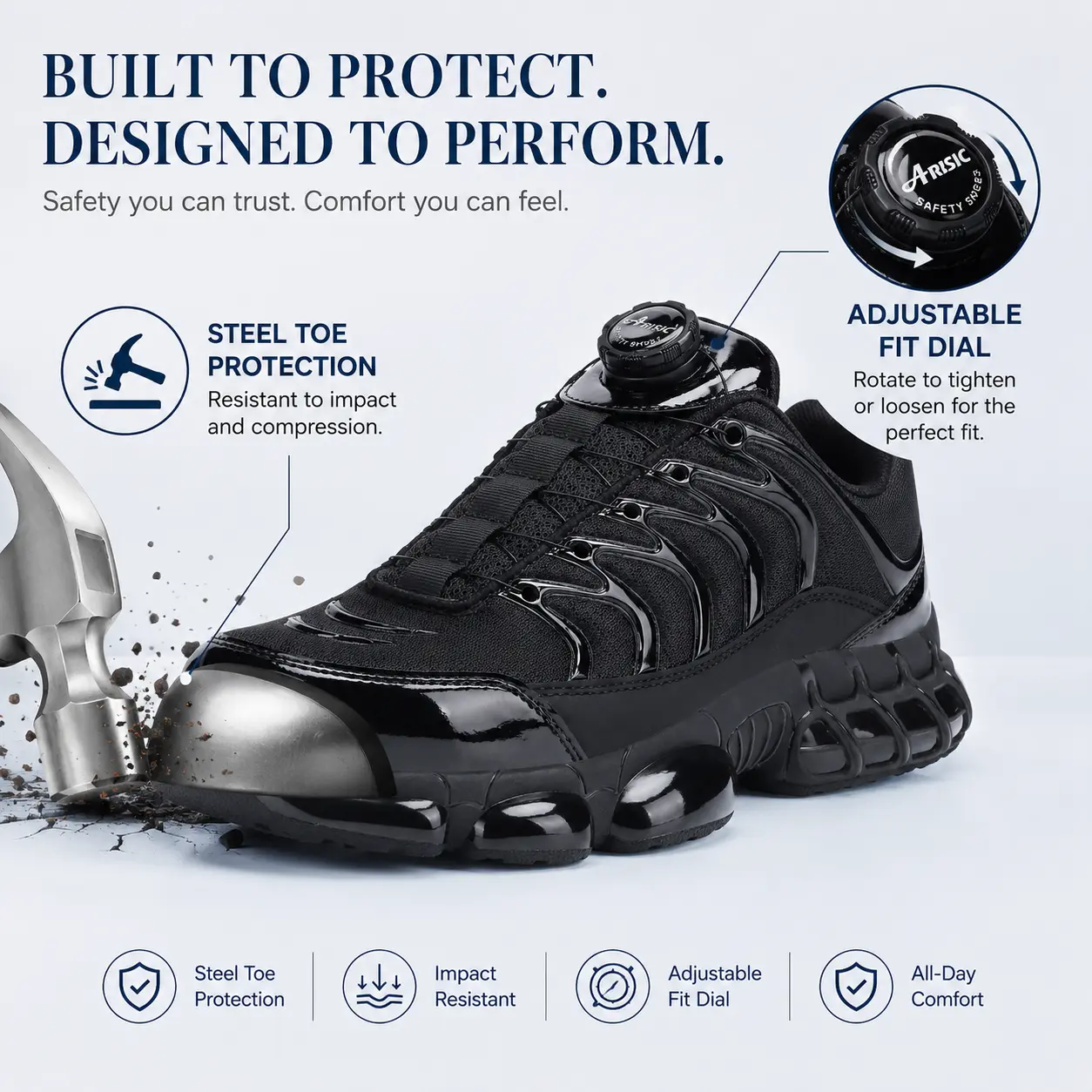 Men's Steel Toe Shoes Work Sneakers PunctureResistant Slip On Lightweight Breathable SafetySneakers for Construction Warehouse FactoryWorkers