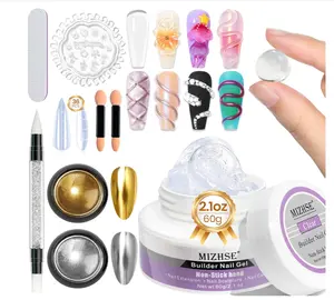 MIZHSE Solid Builder Gel for Nails, 60g Large Capacity, Clear 3D Sculpting, Hard, Non-Sticky Hand Carving UV/LED Extension Gels with 3D Mold for Nail Art Salon Home DIY
