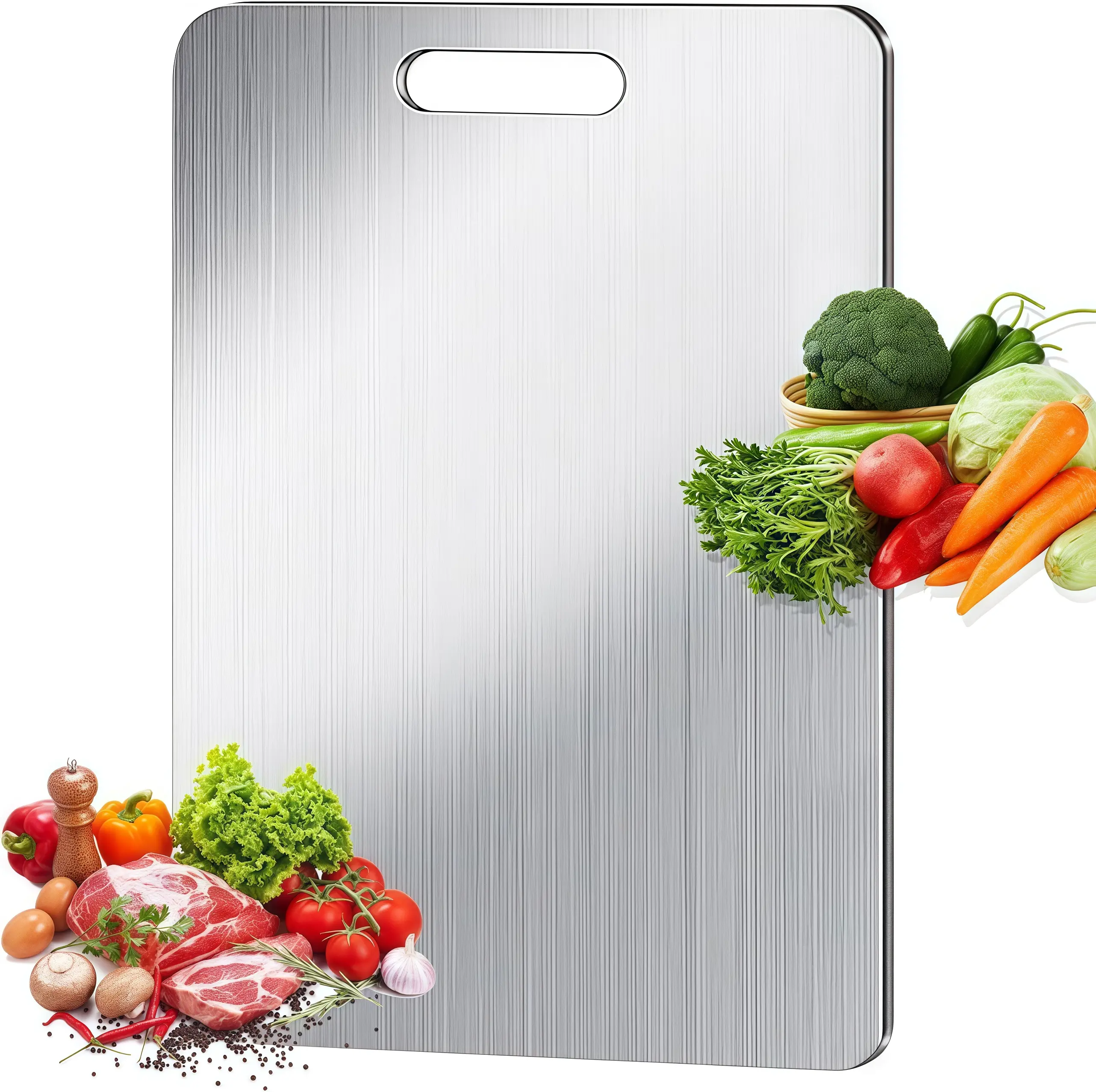 Titanium Cutting Board for Kitchen 100% Pure Titanium Food Grade 304 Stainless Steel Set for Meat Fruit & Vegetable Heavy Duty Chopping Board Unisex Corrosion Resistant Waterproof Rustproof Dishwasher Safe Christmas Snack Board double-sided food grade