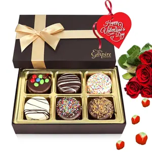 Valentine Day Cookies Gift Basket – Chocolate Covered Cookies – Fancy Valentines Day Gifts for Her – Romantic 6-Count Gift Basket