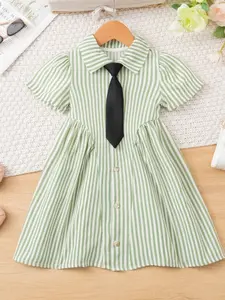 Summer New Girl's Striped Dress, Soft Comfortable Fabric, Sweet Cute Casual Versatile Design, School Style for Outdoor Play, Daily Outing