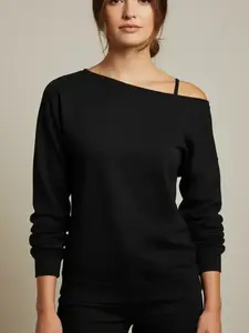 Women's Solid Basic Asymmetrical Neck Tee, Casual Fitted Long Sleeve T-shirt for Spring & Fall, Women's Clothing for Daily Wear
