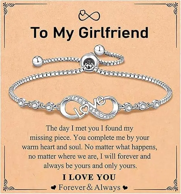 Women's Non-Tarnish Adjustable Infinity Bracelet with Cubic Zirconia - Trendy Fashionable Accessories, Ideal Gift for Girlfriend (Anniversary, Birthday Present)