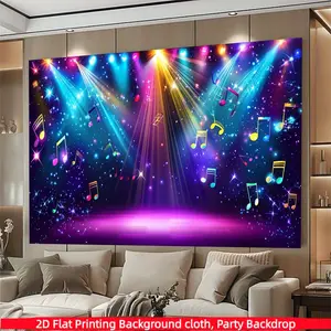 Neon stage music polyester background fabric banner, suitable for living rooms, bedrooms, offices, birthdays, anniversaries, home decor, outdoor and indoor parties, photography background fabric, birthday party supplies