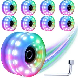 8 Pack Roller Skate Wheels with Bearings Installed Quad Light Up Wheels for Double Row Skating and Skateboard 82A