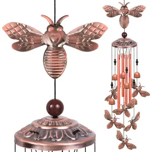 Bee Wind Chimes for Garden, Gifts for Mom, Home, Balconies, Rooms, Patio, Indoor, Outdoor Bee Decoration, Aluminum Bee Chimes, Bees Wind Catcher, Red Copper Bees Wind Bells, Bees Wind Chimes Decor