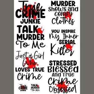 True Crime Junkie Mini DTF Transfers Gang Sheet 24.5" x 36" for DIY Direct to Film T-Shirt Graphic Transfers dtf transfer