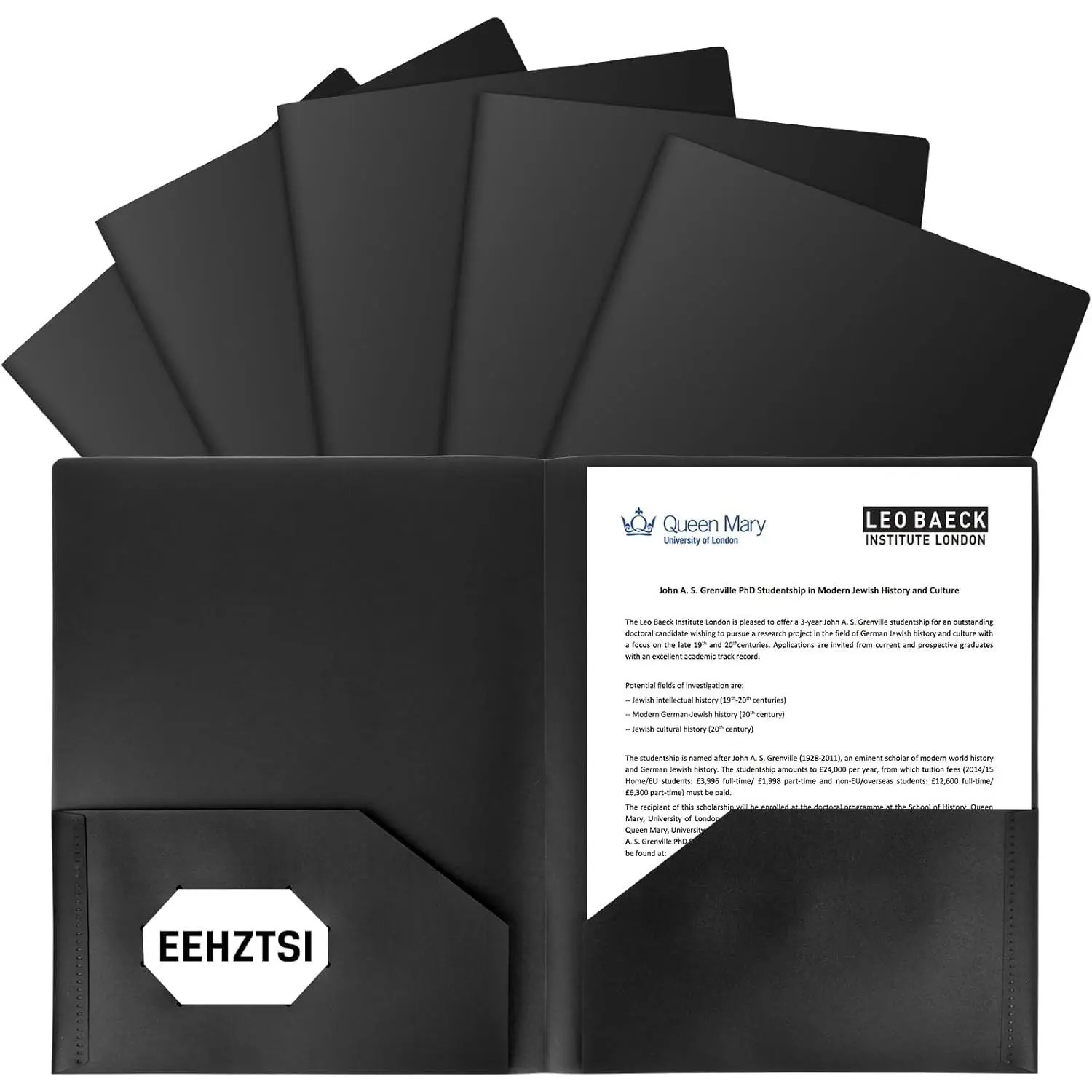 6-Pack Plastic Folders with Pockets 2-Pocket Poly Folders Holds 8-1/2" x 11" Paper for School Office Home Black