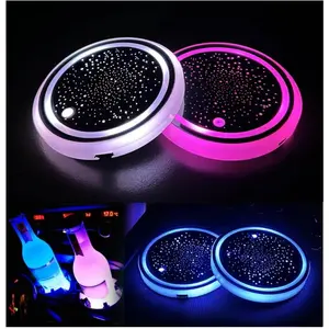 2PCS LED Cup Holder Lights for Car, Rechargeable 7 Color-Changing Light Up Cup Holder Insert Coasters, Car Accessories for Teens,Car Gifts for Men & Women