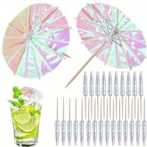 Mini Paper Umbrella Picks, Drink Umbrellas with Wooden Toothpicks, Summer Lemon Cupcake Decorations, Party Decoration, Outdoor Camping