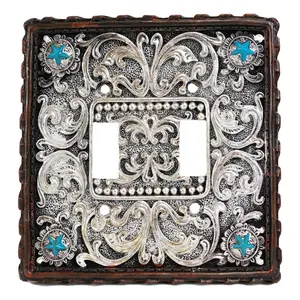 Set of 2 Western Turquoise Stars Lace Scroll Wall Double Toggle Switch Plates