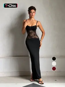 Women's Solid Color Feminine Lace Bodycon Dress, Sexy Fashion Fit Dress for Party Club Dating Wear, Women's Dress for Summer, Womenswear