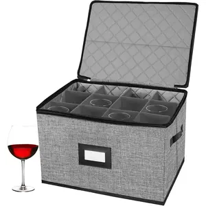 Hard Shell Quilted Wine Glass Storage Box, Stackable Stemware Storage Containers for Organizing, Durable Moving Boxes Moving Supplies for Daily Household Essentials