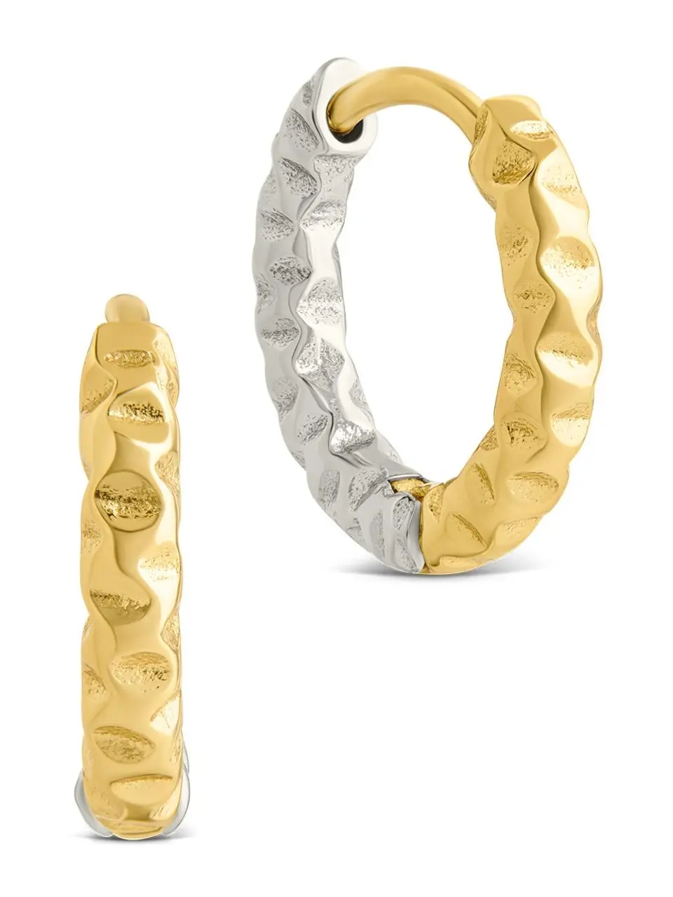 Sterling Silver Augustina Textured Dual Tone Hoops