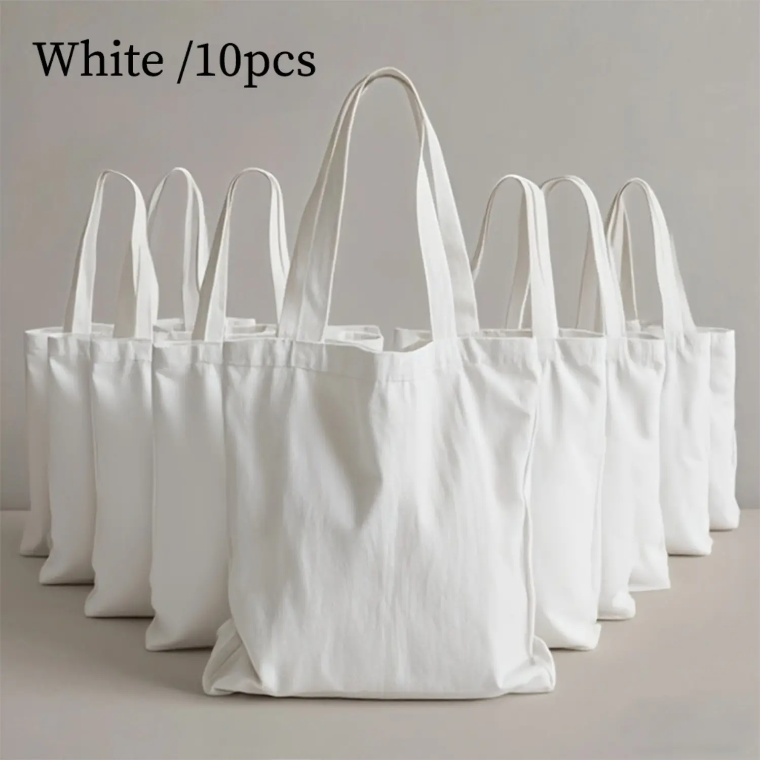 Set of 10 Blank Canvas Tote Bags, Shopping Totes, for Hand Painting, Designed for Heat Transfer, Sublimation Printing, Embroidery, Durable, Perfect for Travel, Shopping, Picnics, Commuting, Holiday Gifts