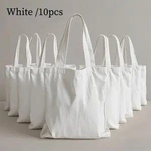 Set of 10 Simple Blank Canvas Tote Bags for Hand Painting. Designed for Heat Transfer/Sublimation Printing - /Embroidery/Heat Transfer, Durable Tote Bags, Perfect for Travel, Shopping, Picnics, Commuting, and Holiday Gifts. Party Favors, Event Giveaways,