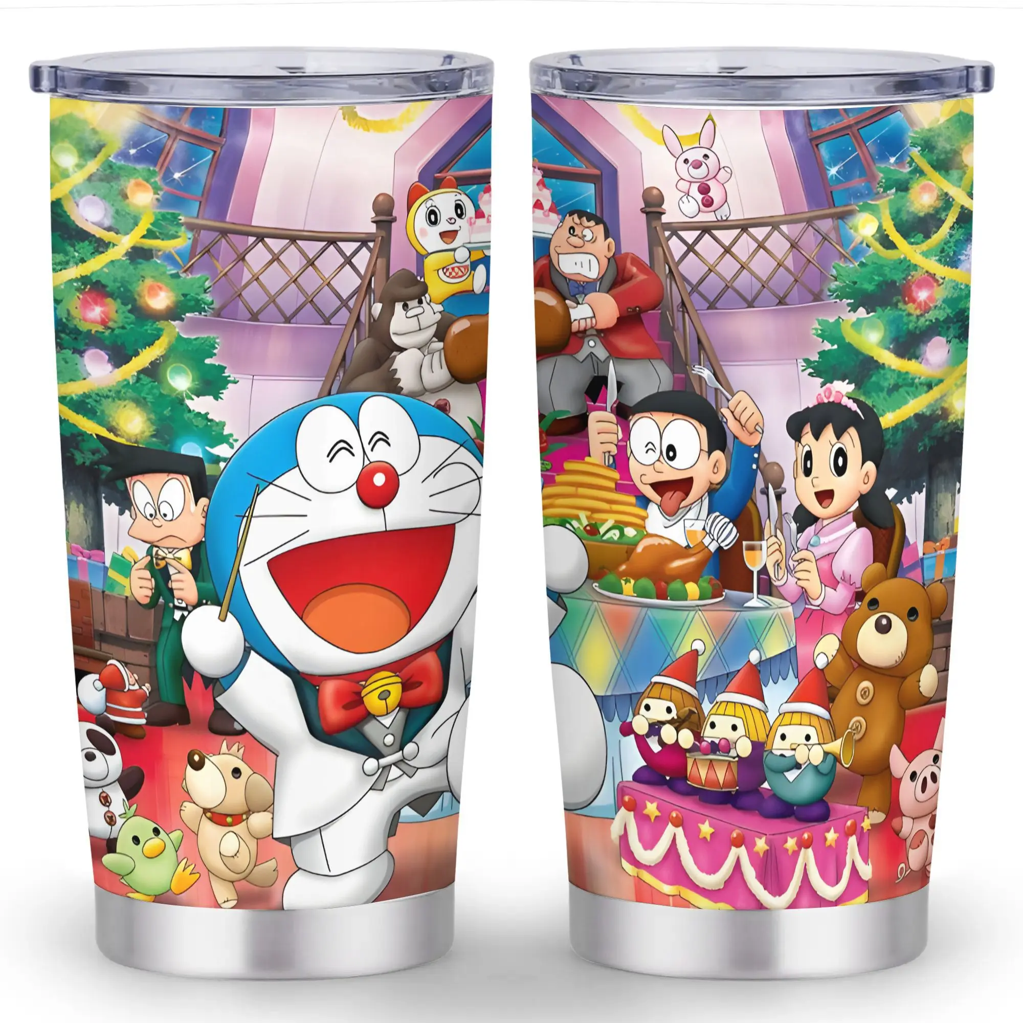 1pc Doraemon Cartoon Stainless Steel Vacuum Flask - 20oz Double-Wall Insulated BPA-Free Anti-Scalding Reusable Tumbler with Straw Lid, Brush, for Fans, Daily Use, Birthdays, Insulation