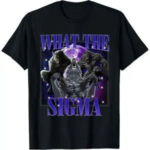 Casual Round Neck Shortsleeve Fashion Cotton Graphic Tees Streetwear Wolf What The Sigma Shirt Funny Alpha Wolf Meme T-Shirt