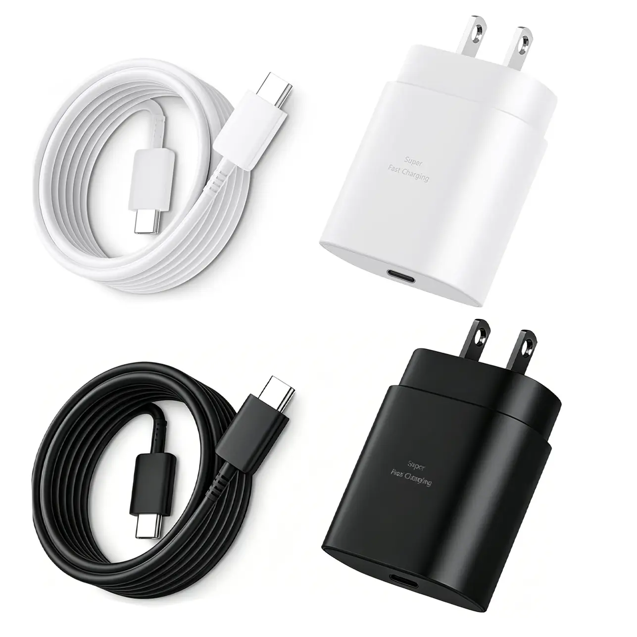 25W Type-C super Fast Charger Kit, Compatible for Galaxy S26/S25/S24/S23/S22/S21, iPhone 17/16/16 Pro Max/15/15 Pro Max/15 Plus - White/Black