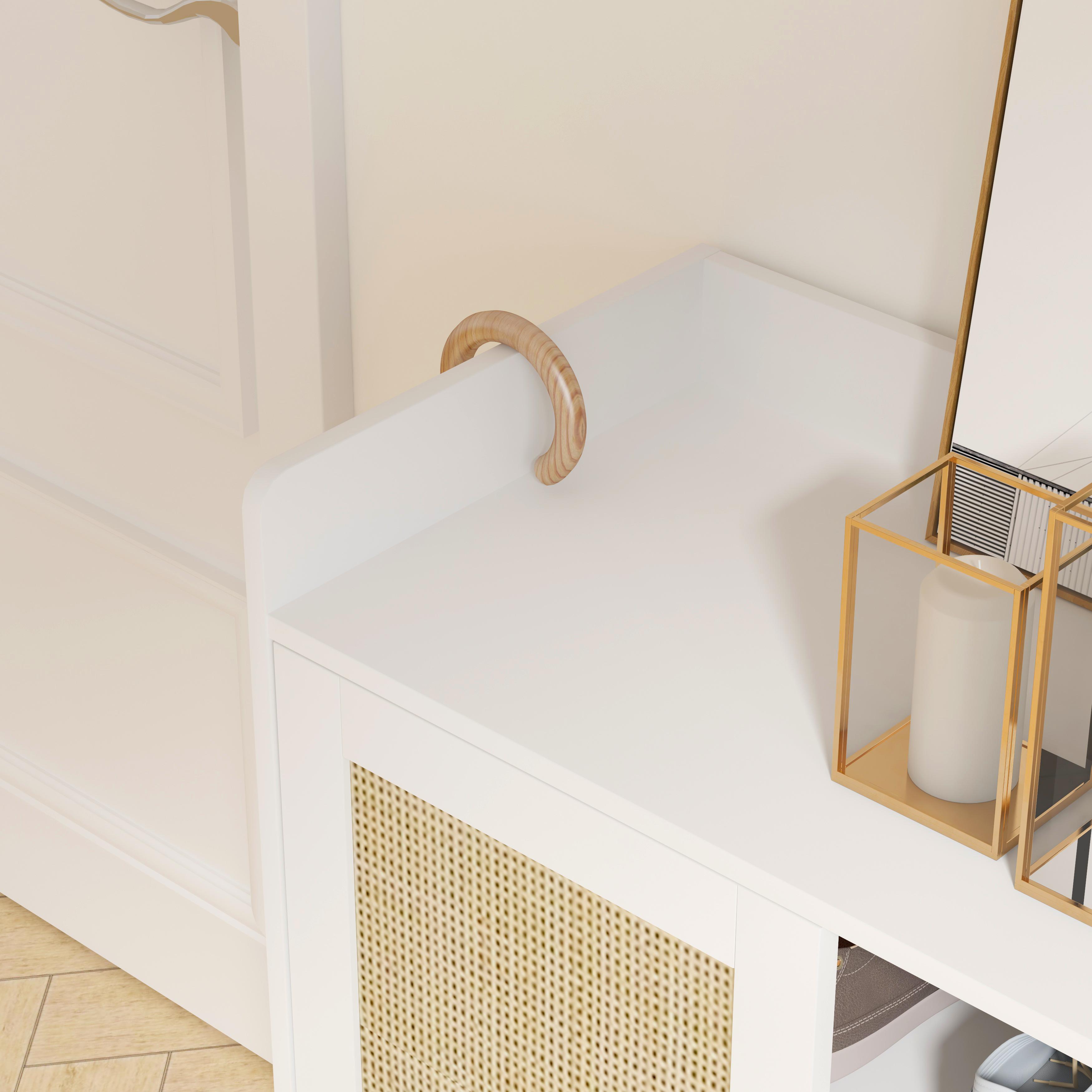 Double-door Shoe Cabinet 4-layer American Country Style With 2 Doors Adjustable Shelves Freestanding For Entrance Bedroom Living Room